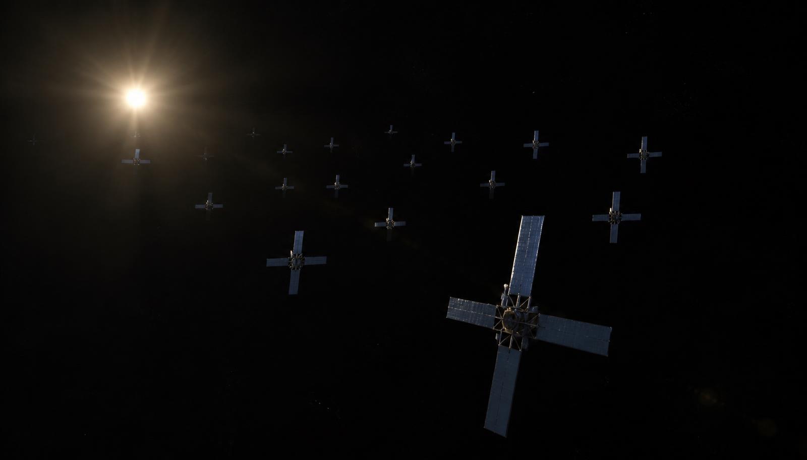 Independent solar collector structures orbiting the Sun at wide spacing